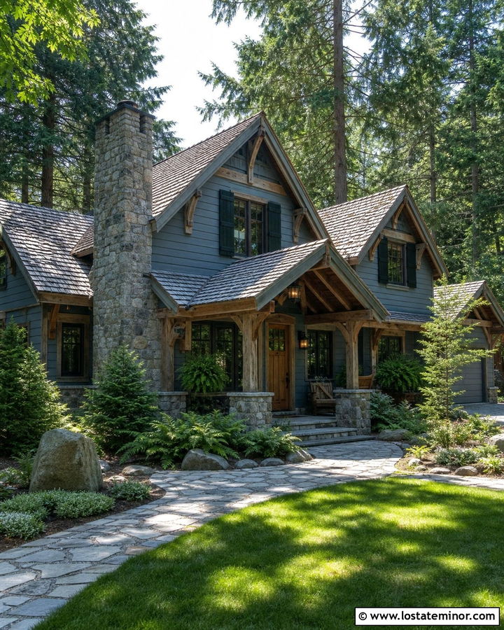 Dusty Blue Rustic House With Dark Green Window Frames - 30 Dusty Blue House Design With Window Frames Ideas