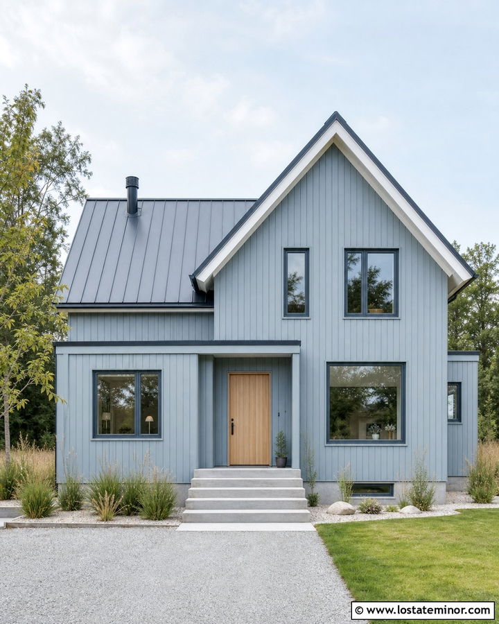 Dusty Blue Scandinavian House With Blue Gray Window Frames - 30 Dusty Blue House Design With Window Frames Ideas