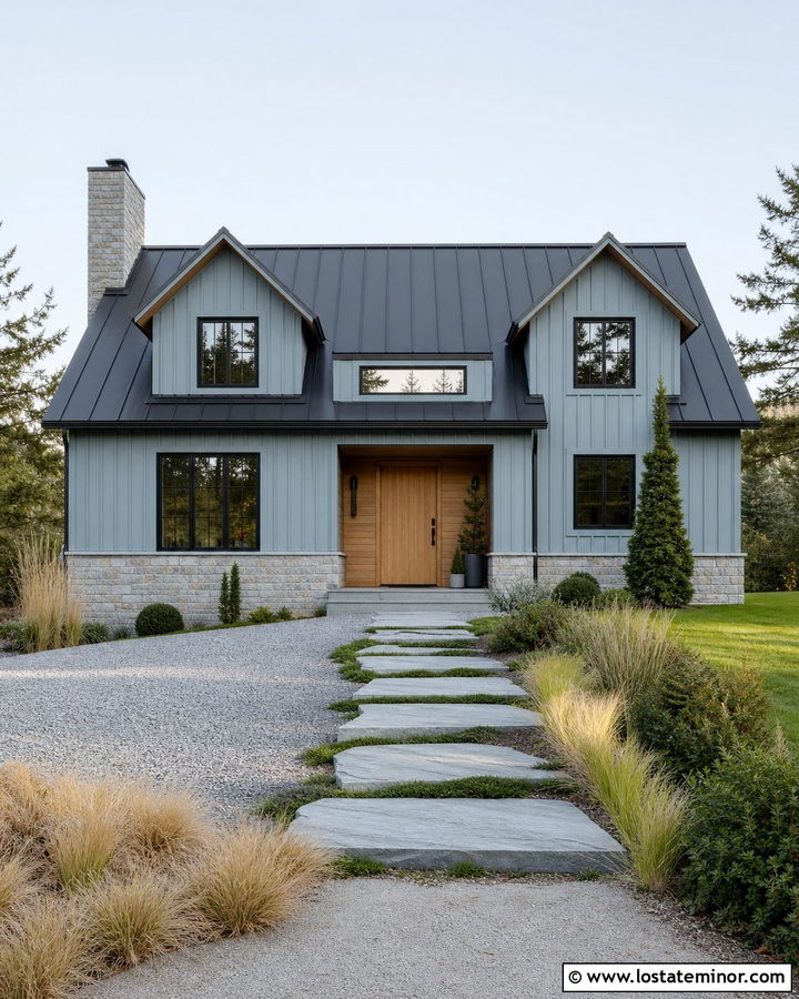 Dusty Blue Scandinavian House With Light Stone - 30 Dusty Blue House Design With Stone Accents Ideas