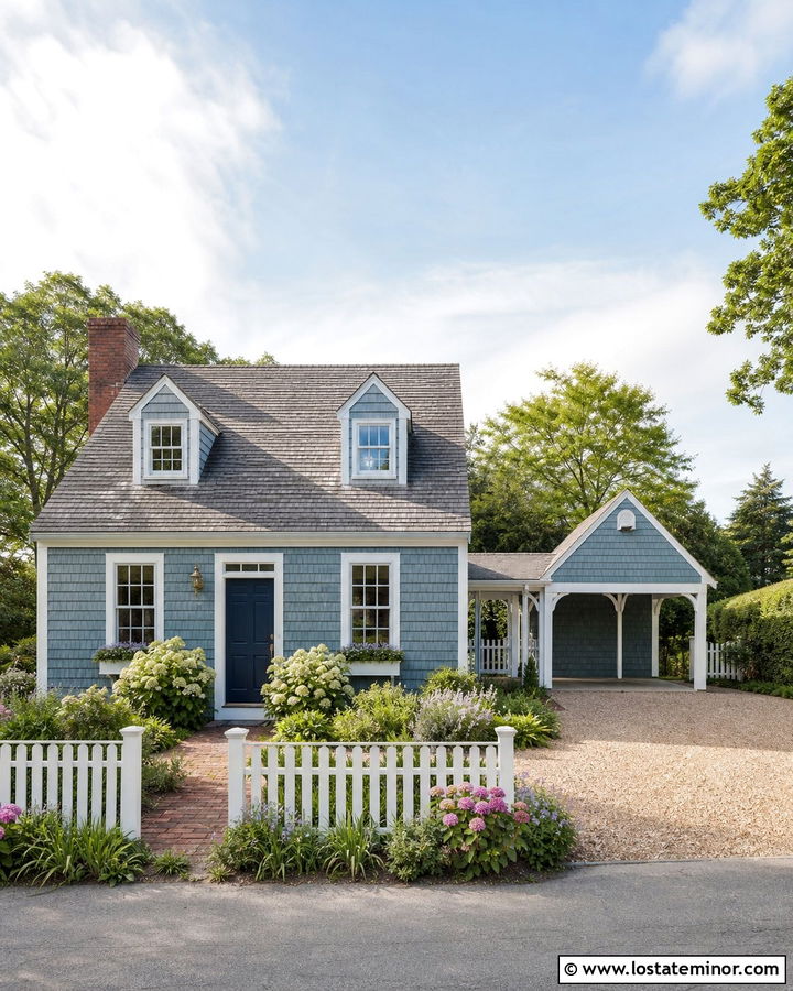 Dusty Blue Shingle House With Detached Carport - 30 Dusty Blue House Design With Carport Ideas