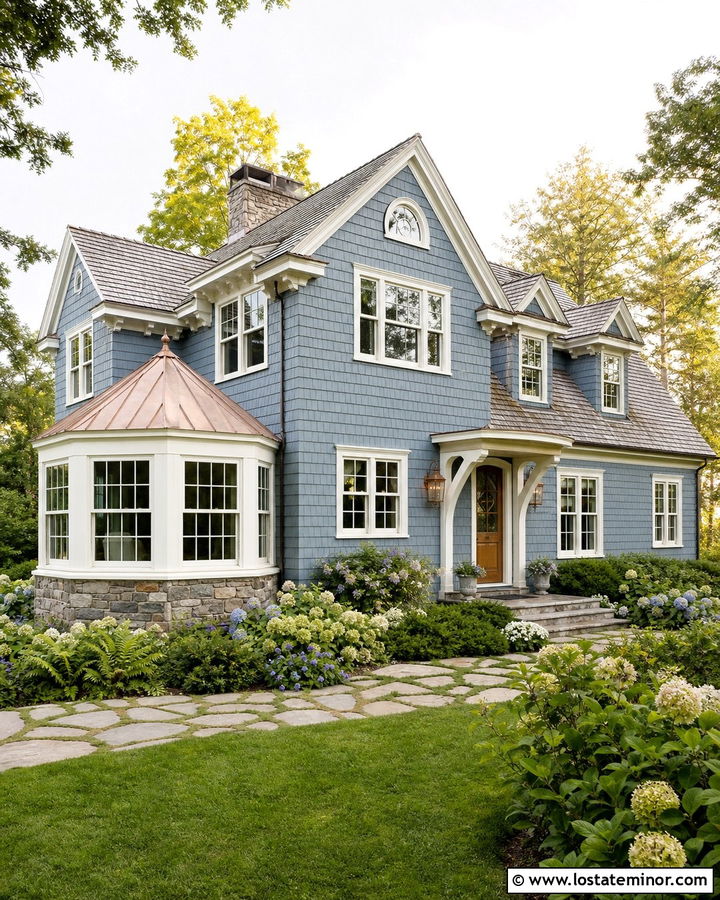 Dusty Blue Shingle House With Garden Sunroom - 30 Dusty Blue House Design With Sunroom Ideas
