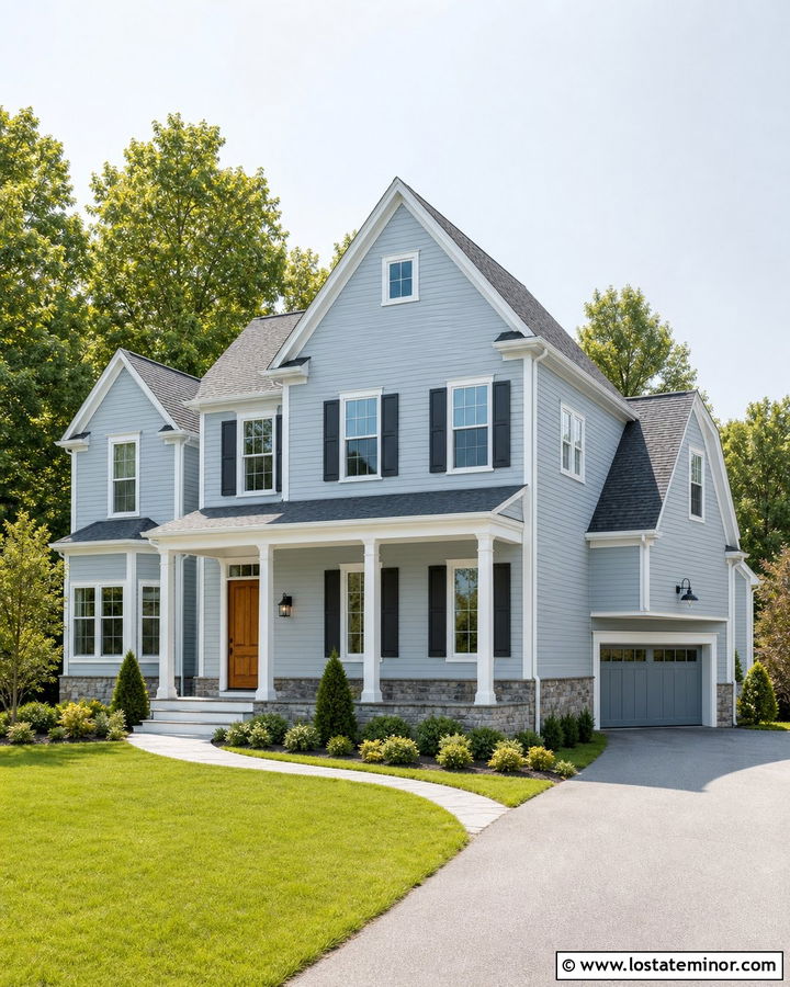 Dusty Blue Side Load Garage House - 30 Dusty Blue House Design With Garage Door Ideas