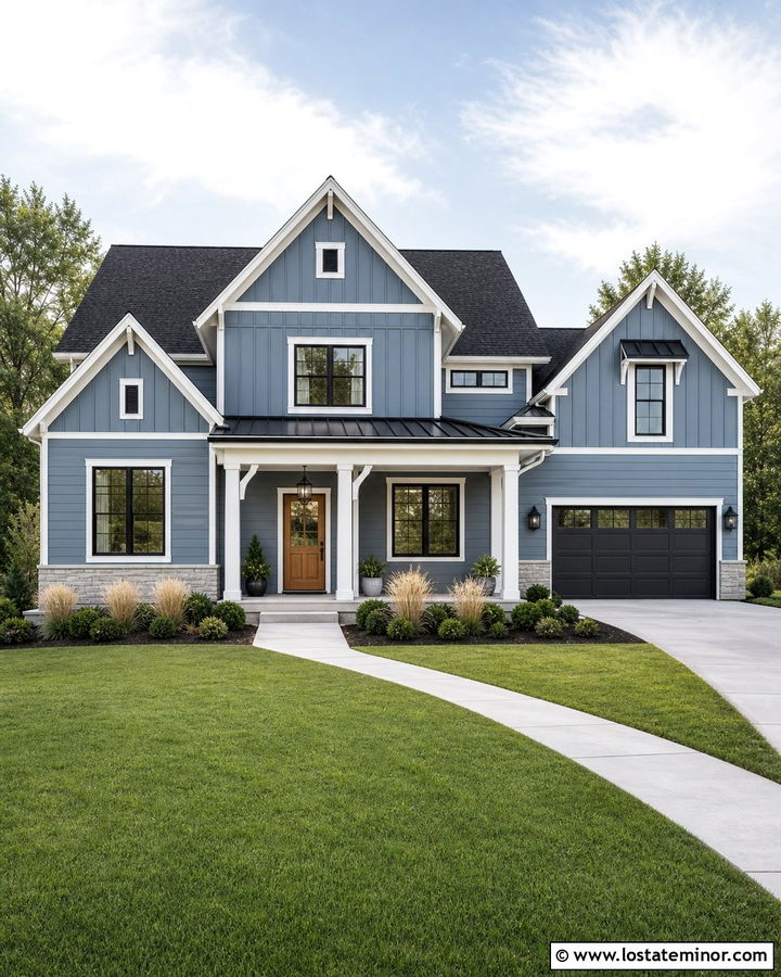 Dusty Blue Siding With A Black Roof - 30 Dusty Blue House Design With Siding Ideas