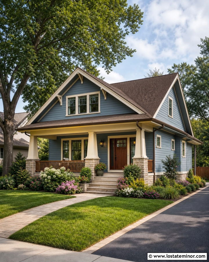 Dusty Blue Siding With A Brown Roof - 30 Dusty Blue House Design With Siding Ideas