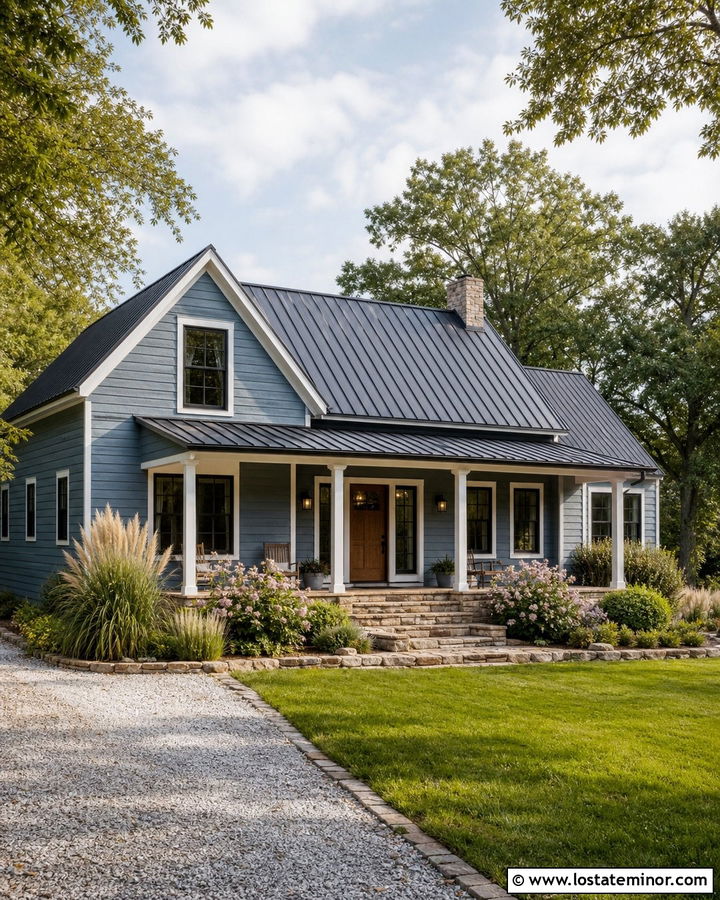Dusty Blue Siding With A Metal Roof - 30 Dusty Blue House Design With Siding Ideas