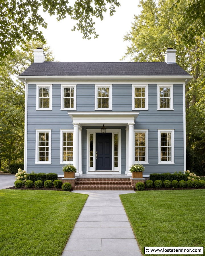 Dusty Blue Siding With A Navy Door - 30 Dusty Blue House Design With Siding Ideas