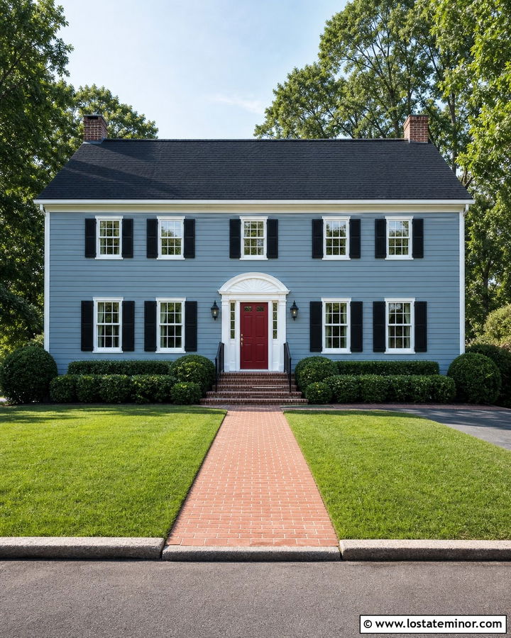 Dusty Blue Siding With A Red Front Door - 30 Dusty Blue House Design With Siding Ideas