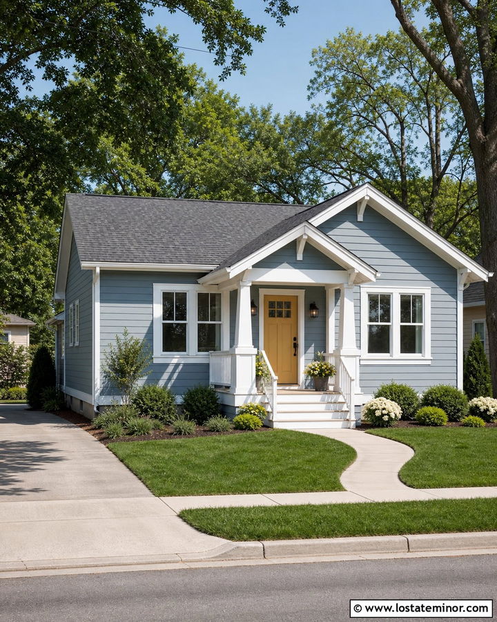 Dusty Blue Siding With A Yellow Front Door - 30 Dusty Blue House Design With Siding Ideas