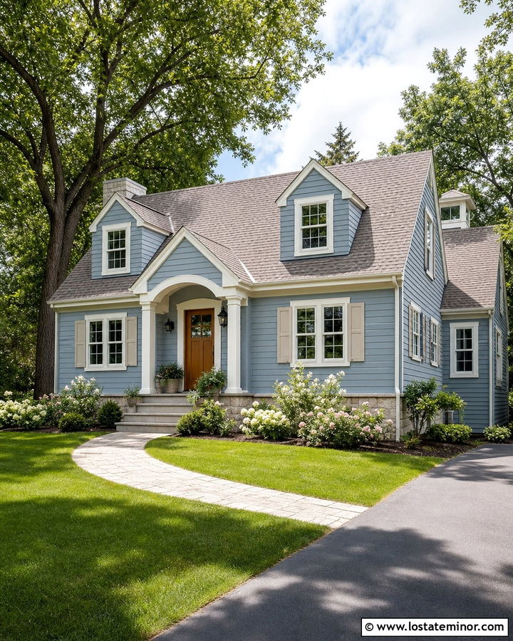 Dusty Blue Siding With Cream Trim - 30 Dusty Blue House Design With Siding Ideas