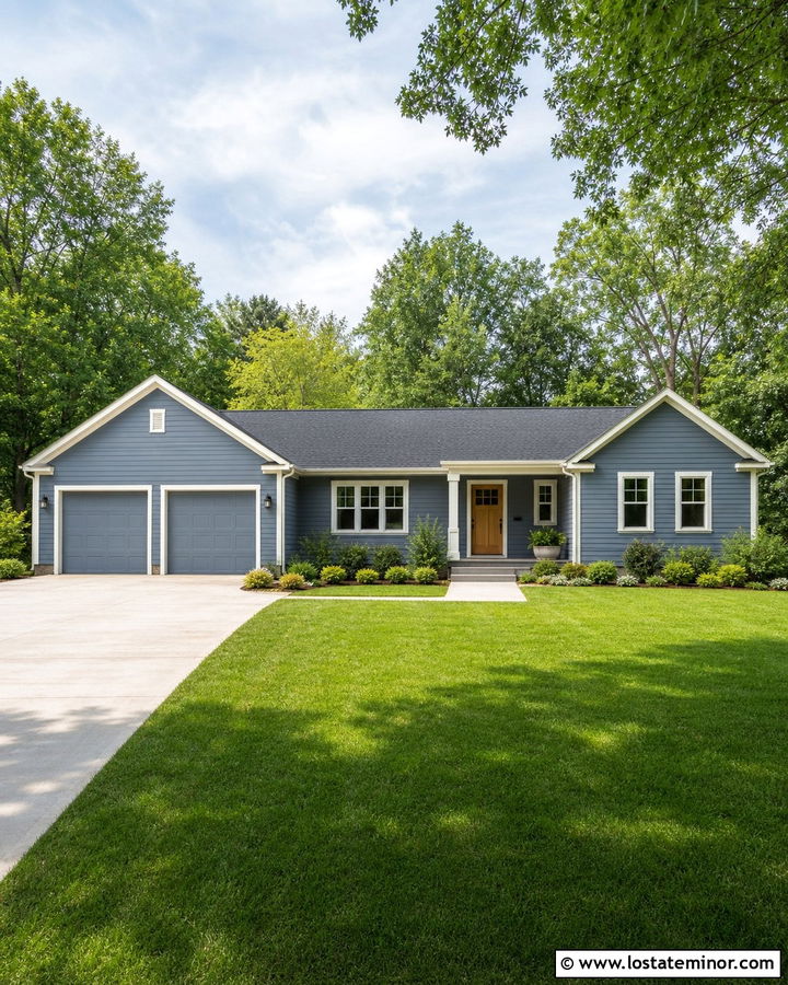 Dusty Blue Siding With Matching Garage Doors - 30 Dusty Blue House Design With Siding Ideas