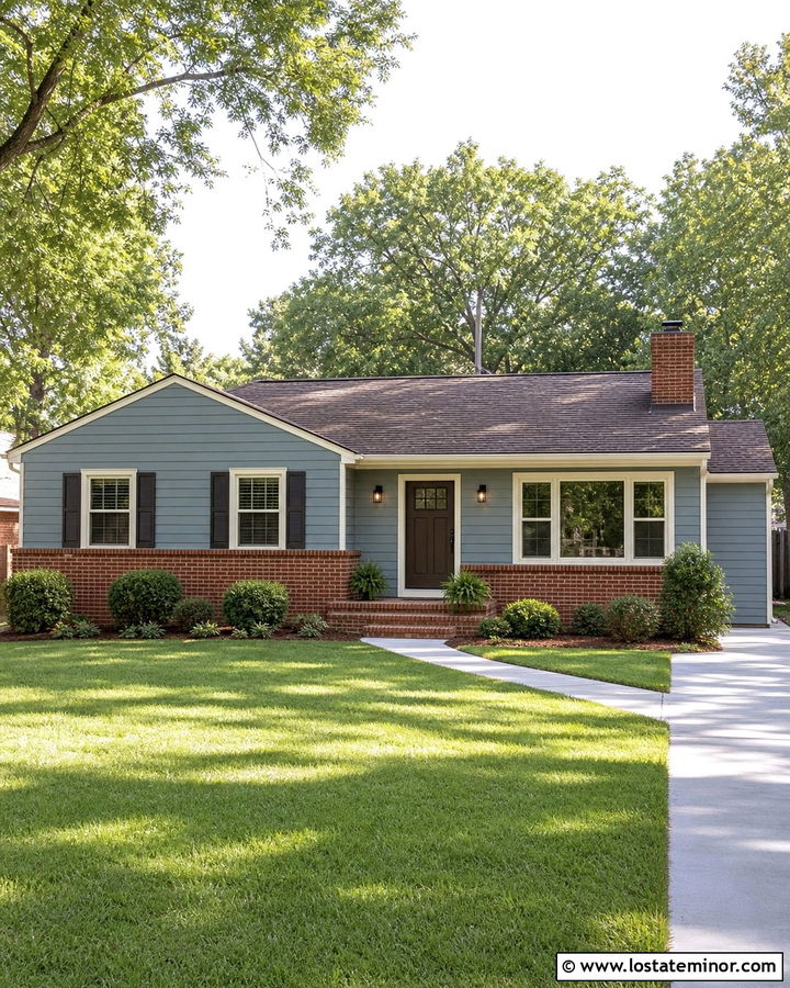 Dusty Blue Siding With Red Brick - 30 Dusty Blue House Design With Siding Ideas