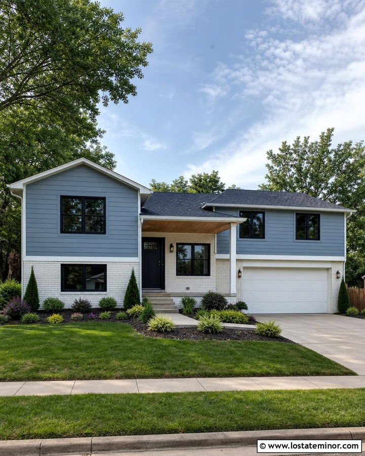 Dusty Blue Siding With White Brick - 30 Dusty Blue House Design With Siding Ideas