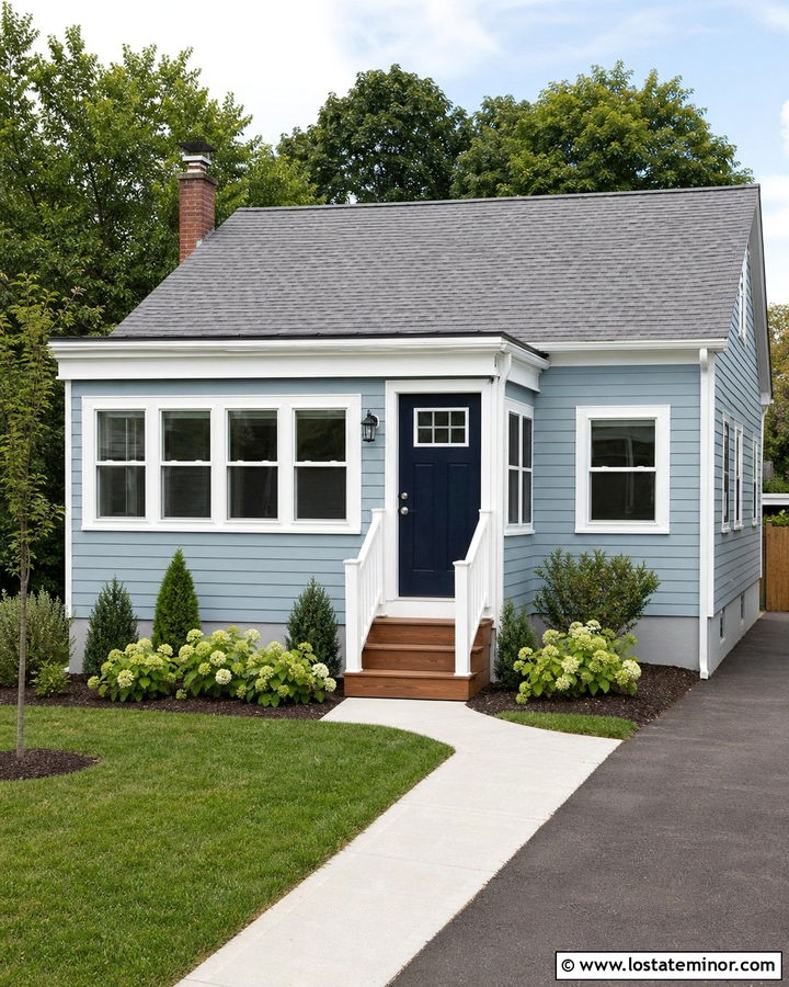 Dusty Blue Small House With Simple Sunroom - 30 Dusty Blue House Design With Sunroom Ideas