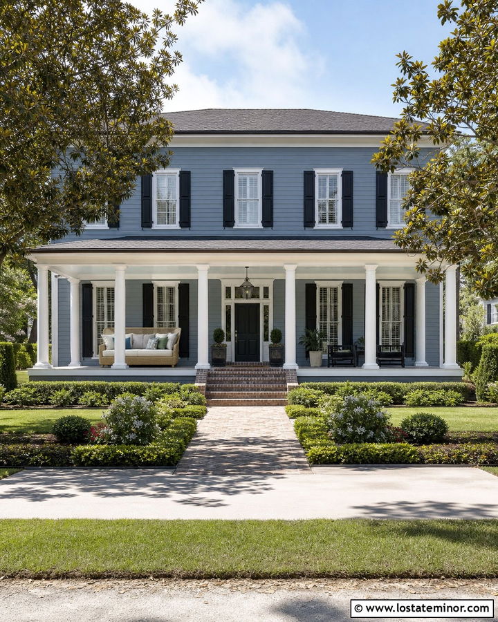 Dusty Blue Southern House With Porch Daybed - 30 Dusty Blue House Design With Daybed Ideas