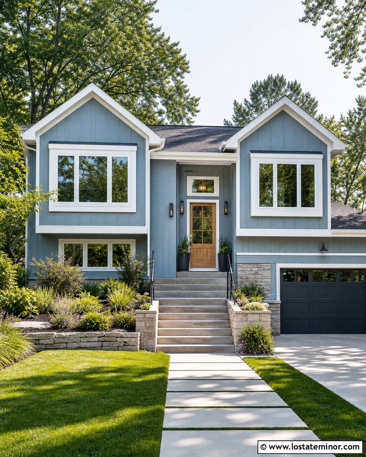 Dusty Blue Split Level House With New Dormers - 30 Dusty Blue House Design With Dormers Ideas