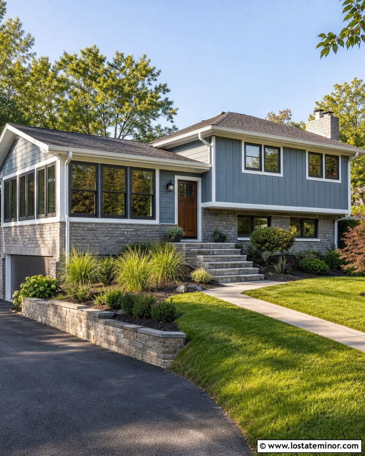 Dusty Blue Split Level With Side Sunroom - 30 Dusty Blue House Design With Sunroom Ideas