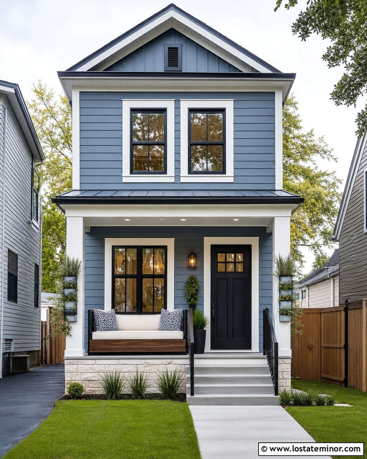 Dusty Blue Townhouse With Compact Daybed - 30 Dusty Blue House Design With Daybed Ideas