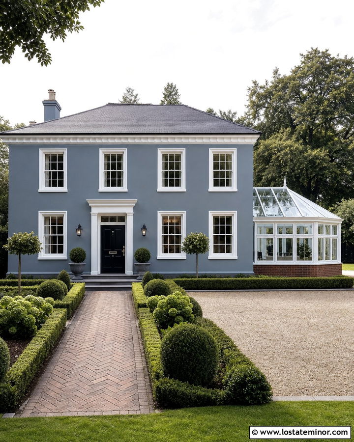 Dusty Blue Traditional House With Conservatory Sunroom - 30 Dusty Blue House Design With Sunroom Ideas