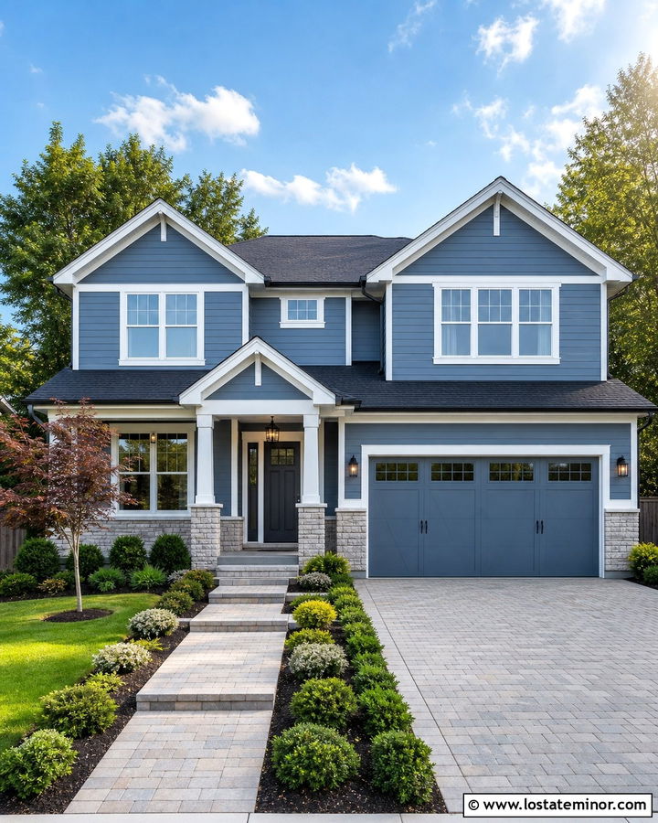 Dusty Blue Two Story House With Charcoal Roof - 30 Dusty Blue House Design With Accents Ideas