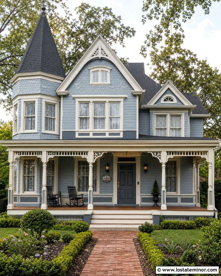 Dusty Blue Victorian House With Cedar Shake - 30 Dusty Blue House Design With Cedar Shake Ideas