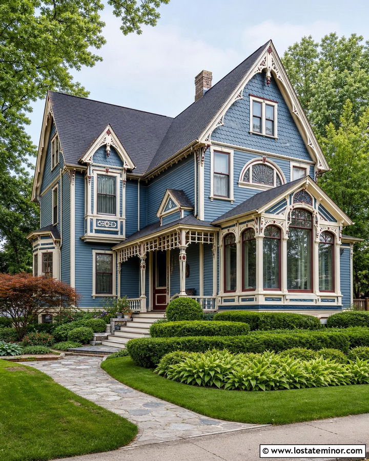 Dusty Blue Victorian With Gabled Sunroom - 30 Dusty Blue House Design With Sunroom Ideas