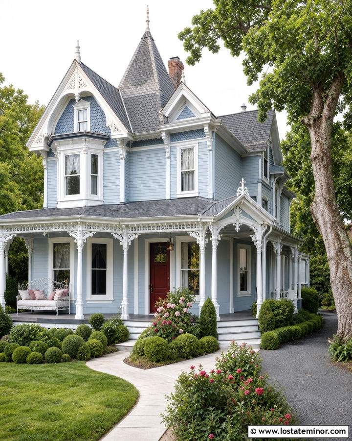 Dusty Blue Victorian With Iron Daybed - 30 Dusty Blue House Design With Daybed Ideas