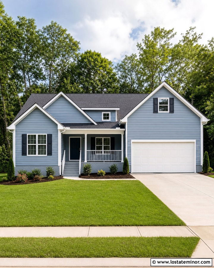 Dusty Blue Vinyl Siding With Simple Trim - 30 Dusty Blue House Design With Siding Ideas