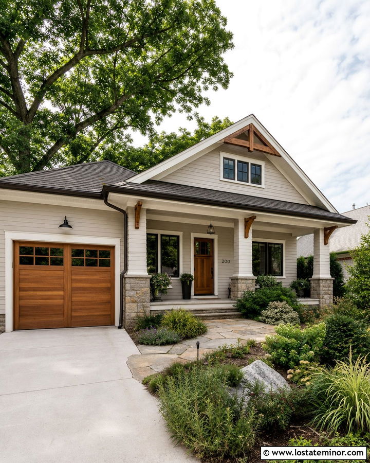 Edgecomb Gray Bungalow With Cedar Garage Door - 30 Beige House Design With Garage Door Ideas