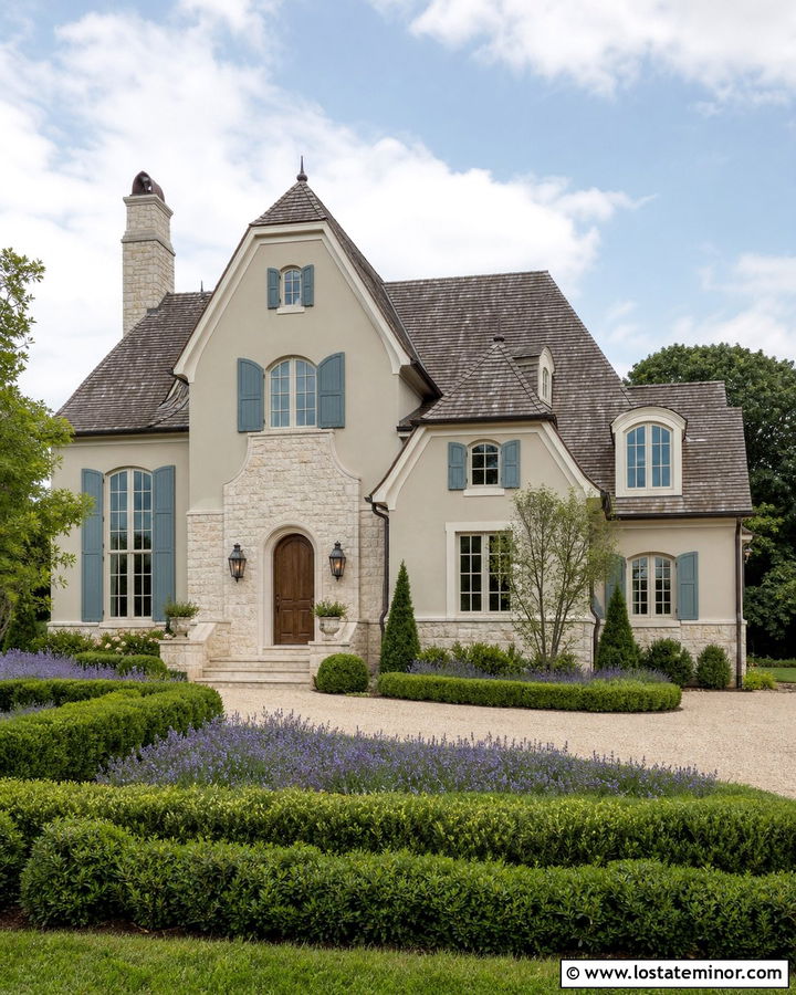 Edgecomb Gray French Country House With Limestone - 30 Beige House Design With Stone Accents Ideas