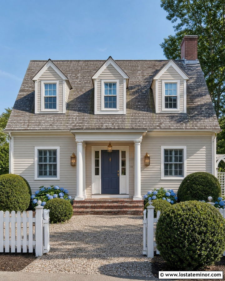 Edgecomb Gray House With Brass Lanterns - 30 Greige House Design With Light Fixtures Ideas