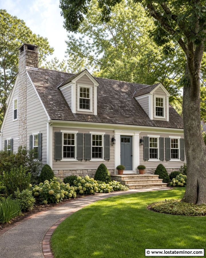 Edgecomb Gray House With Cream Stone - 30 Greige House Design With Stone Accents Ideas