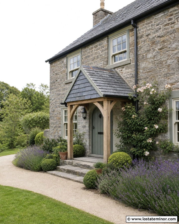 English Stone Cottage With Covered Front Porch - 30 Stone House Design With Front Porch Ideas
