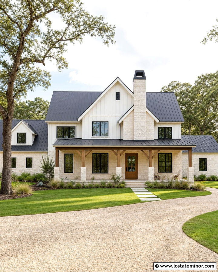 Farmhouse Stone House With Metal Chimney Cap - 30 Stone House Design With Chimney Ideas