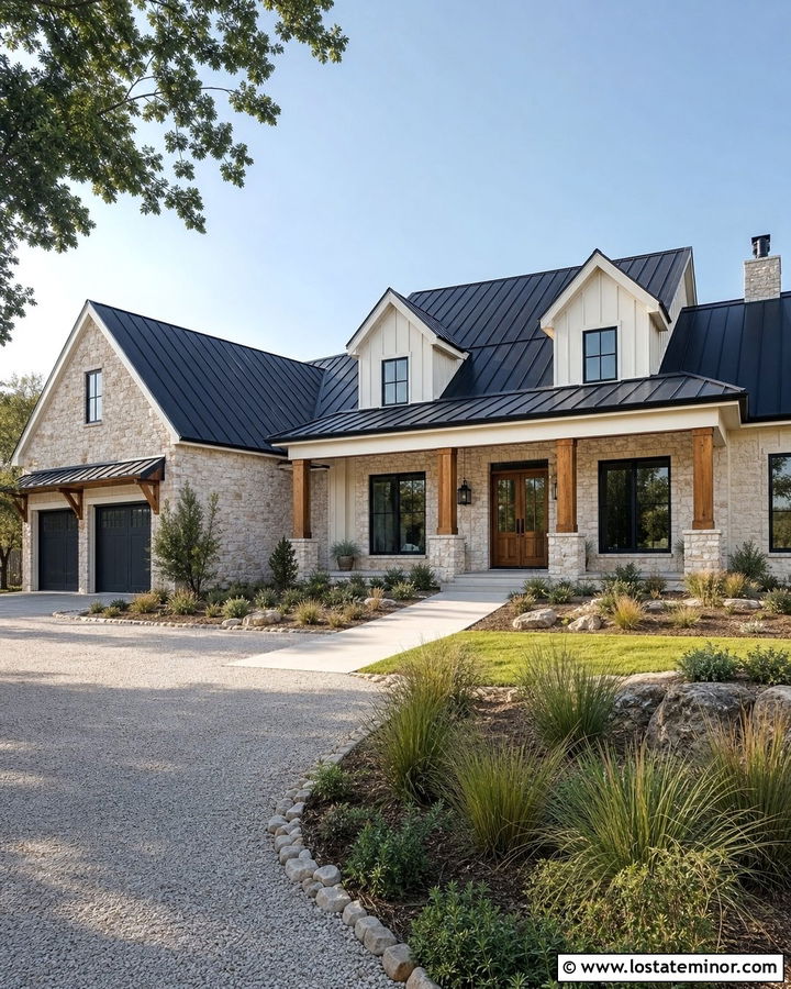 Farmhouse Stone House With Metal Roof Dormers - 30 Stone House Design With Dormers Ideas