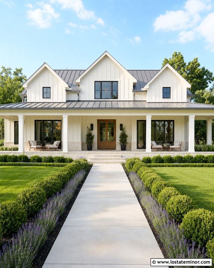 Farmhouse Stone House With White Porch Columns - 30 Stone House Design With Porch Columns Ideas