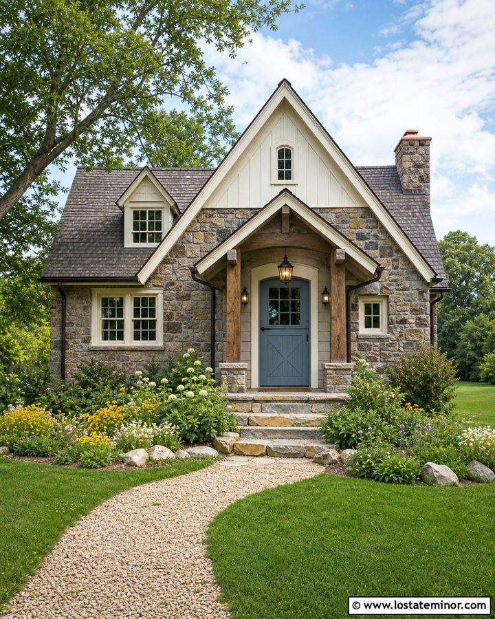 Fieldstone Cottage With Blue Dutch Door - 30 Stone House Design With Dutch Door Ideas