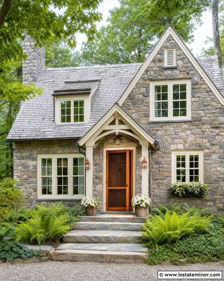 Fieldstone Cottage With Cedar Screen Door - 30 Stone House Design With Screen Door Ideas