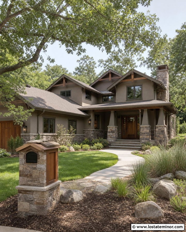 Fieldstone Craftsman House With Cedar Mailbox - 30 Stone House Design With Mailbox Ideas