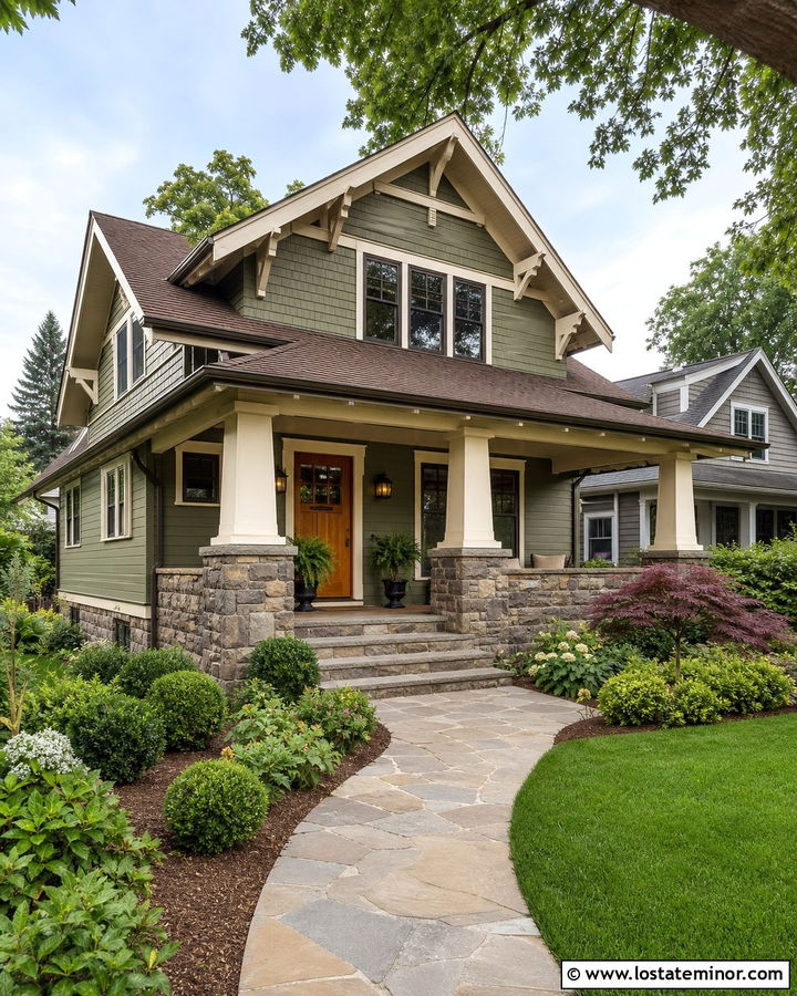 Fieldstone Craftsman With Covered Front Porch - 30 Stone House Design With Front Porch Ideas