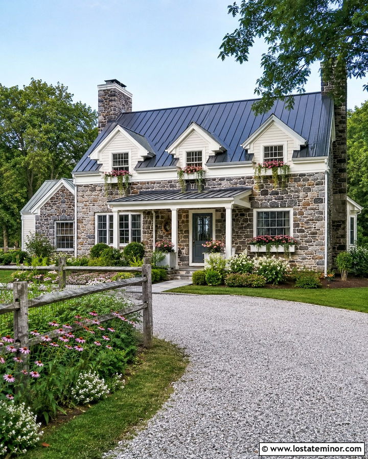 Fieldstone Farmhouse With White Window Boxes - 30 Stone House Design With Window Boxes Ideas