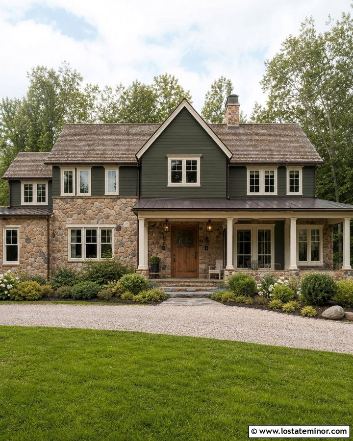 Fieldstone House With Copper Wall Lights - 30 Stone House Design With Light Fixtures Ideas