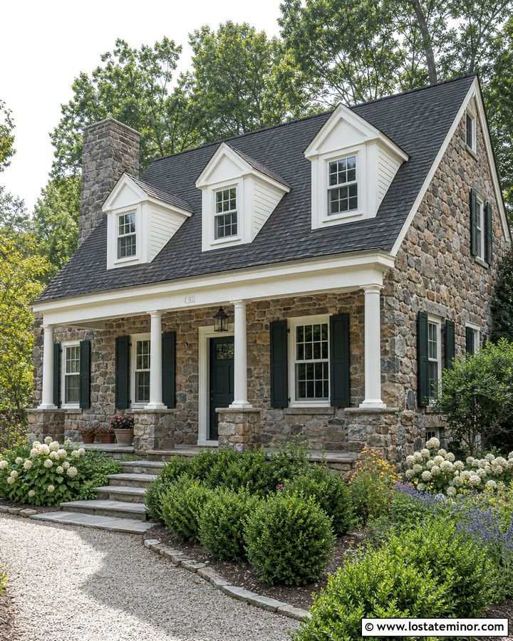 Fieldstone House With White Dormers - 30 Stone House Design With Dormers Ideas