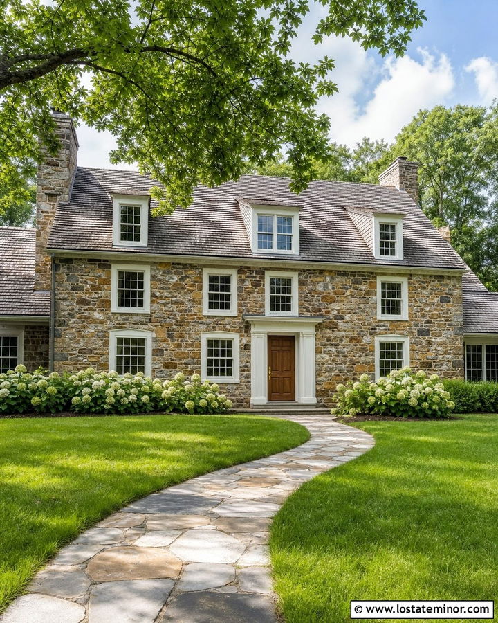 Fieldstone House With White Window Frames - 30 Stone House Design With Window Frames Ideas