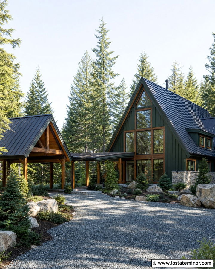 Forest Green A Frame House With Detached Carport - 30 Forest Green House Design With Carport Ideas