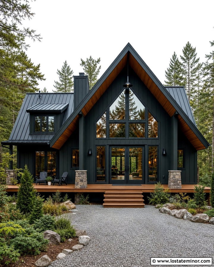 Forest Green A Frame With Black Pendant Lights - 30 Forest Green House Design With Light Fixtures Ideas