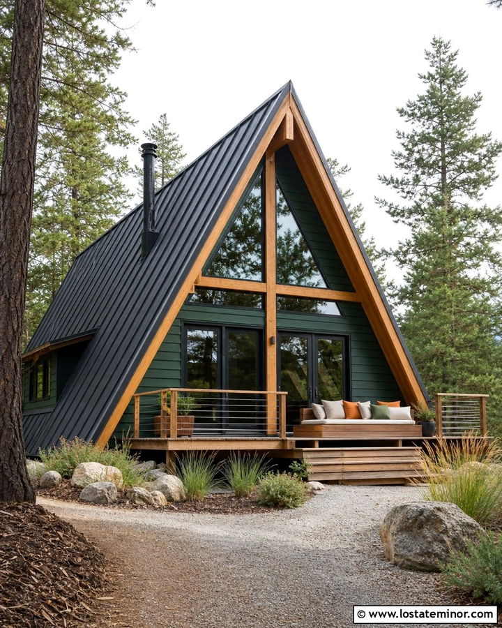 Forest Green A Frame With Deck Daybed - 30 Forest Green House Design With Daybed Ideas