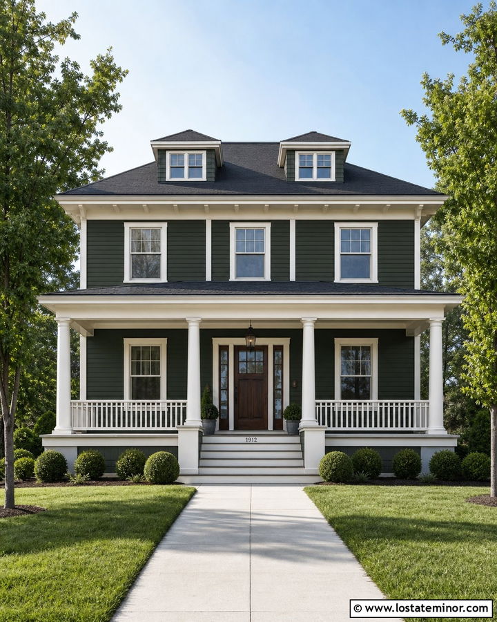 Forest Green American Foursquare With Hip Dormers - 30 Forest Green House Design With Dormers Ideas