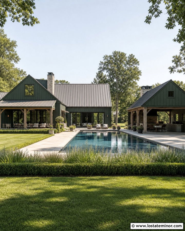 Forest Green Barn House With Pool Pavilion - 30 Forest Green House Design With Swimming Pool Ideas