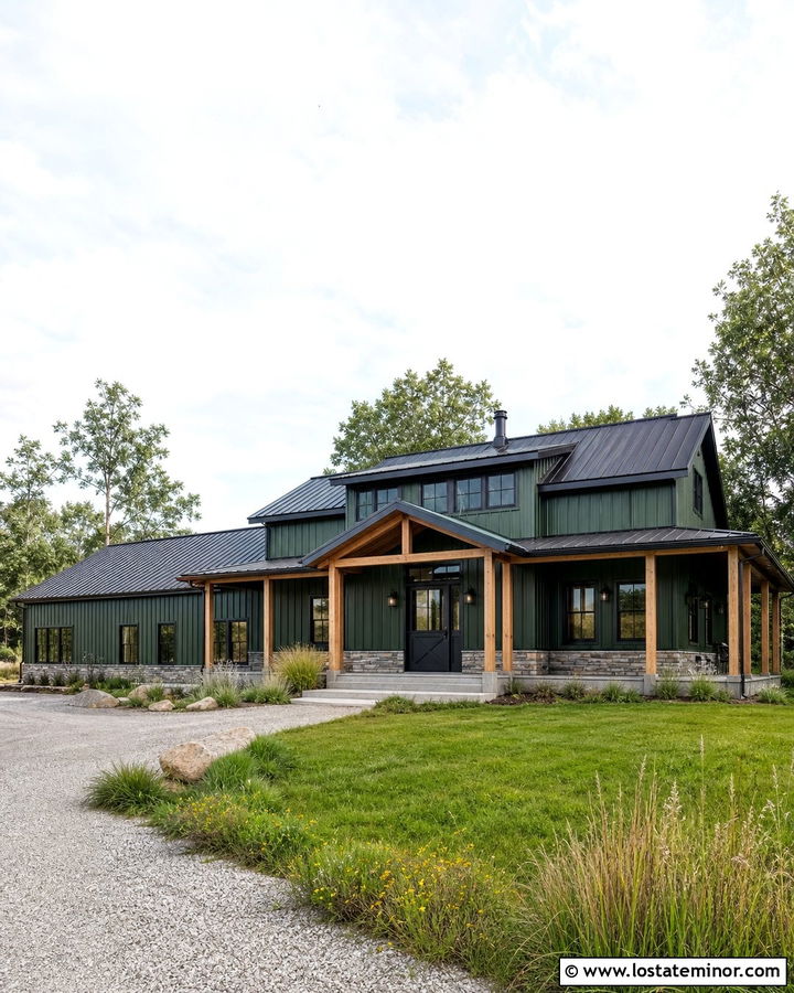 Forest Green Barndominium With Black Dutch Door - 30 Forest Green House Design With Dutch Door Ideas