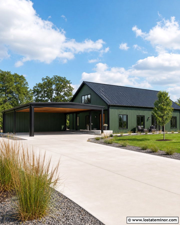 Forest Green Barndominium With Metal Carport - 30 Forest Green House Design With Carport Ideas